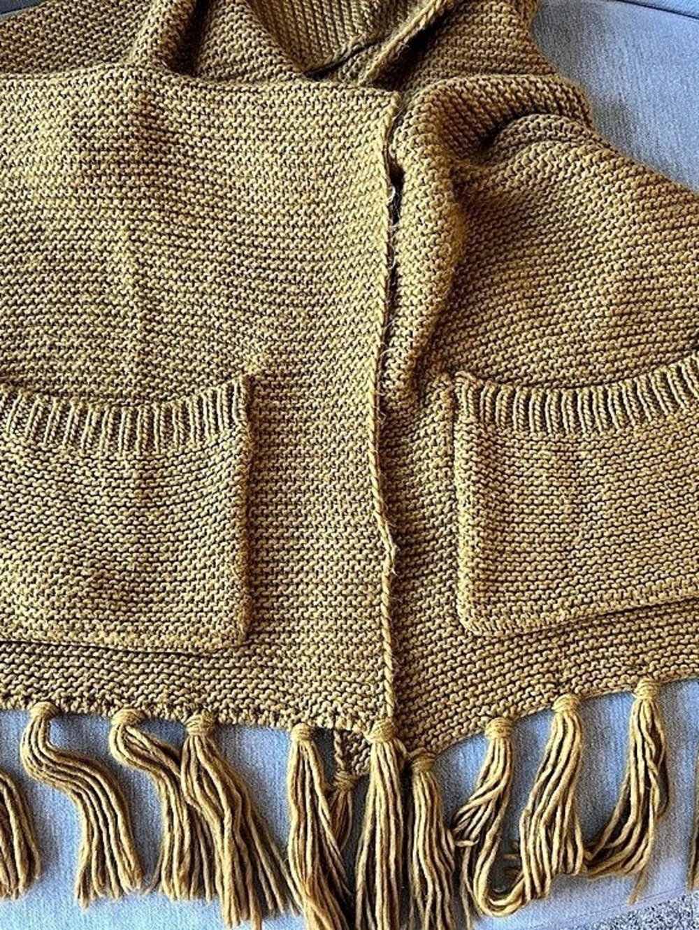 PILCRO Oversized Knit Fringe Scarf in Mustard